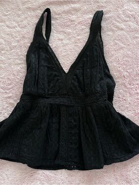 American Eagle Outfitters Black Lace Trim V-Neck Tank